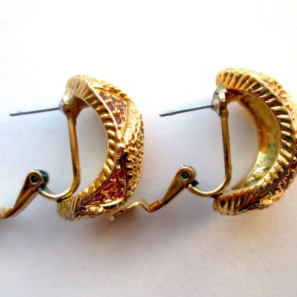 ✨ D'ORLAN 22K Gold Plated Pastel Multicolour Swarovski Crystal Half Hoops Signed - Picture 10 of 15